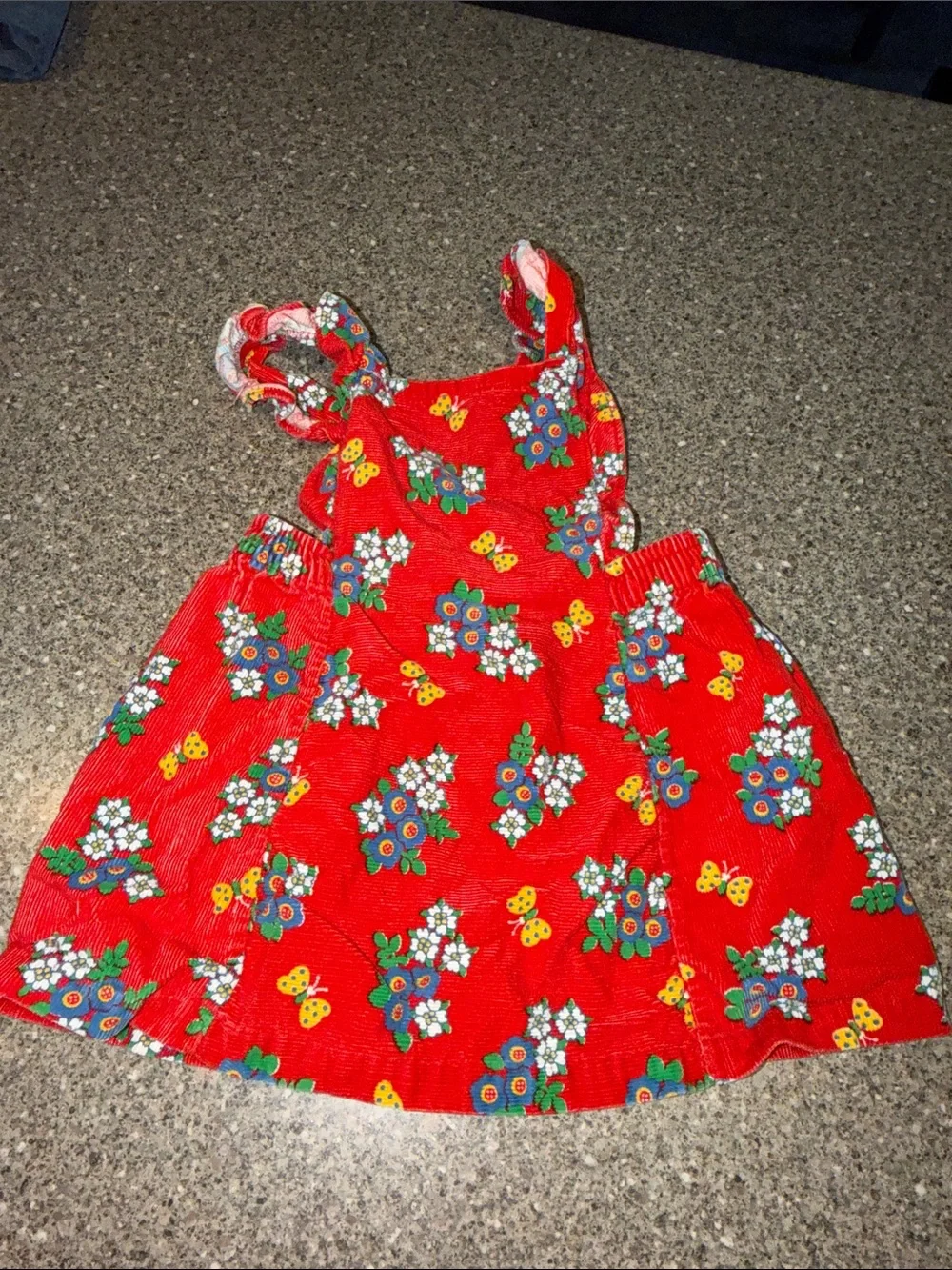 Red Floral Vintage Corduroy Toddler Sundress